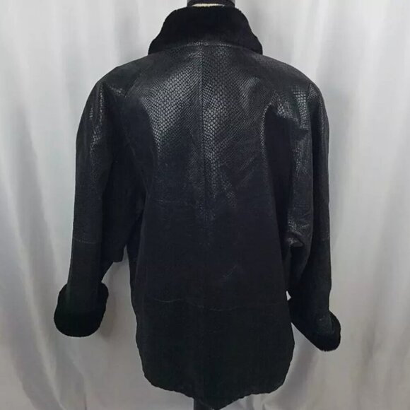 Vintage G-III Leather Bomber Jacket Trench Coat Womens Size 2X Faux Fur Collar - Picture 4 of 12